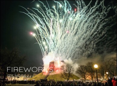 Photo of fireworks exploding out of Cliffords Tower in York